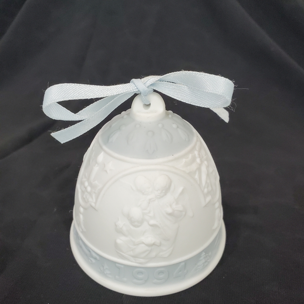 LLADRO 1994 Christmas Bell Ornament Blue White Holiday Collectible #203